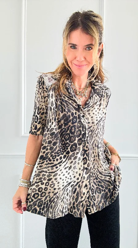 Wild Button-Down Blouse Lightweight Chiffon Blouse