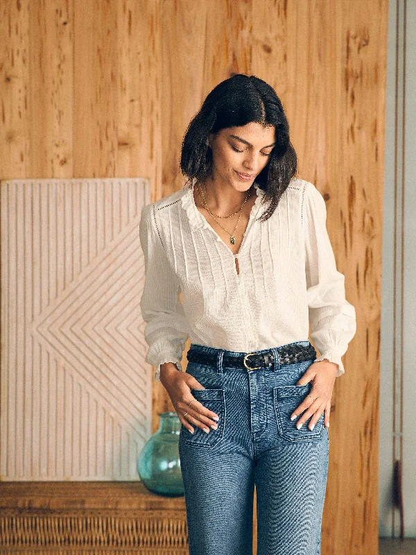 Willa Blouse - White Sheer Sleeve Blouse