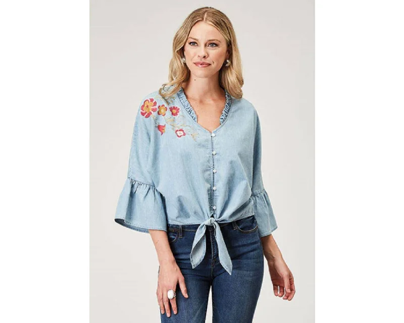 Women's Roper Floral Cotton Denim Blouse - CLEARANCE Sheer Mesh Blouse