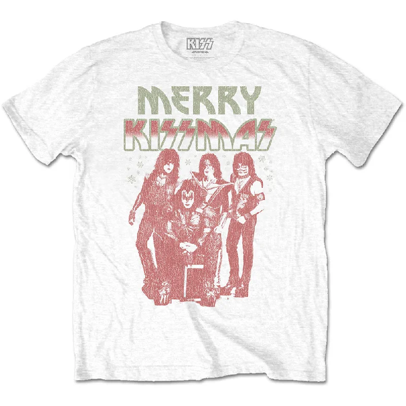 KISS | Official Band T-Shirt | Merry Kissmas Zippered Front Buttoned Front Snap Front