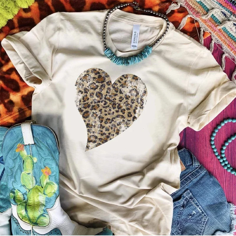 Online Exclusive | Leopard Print Lover Short Sleeve Graphic Tee in Cream Mesh Blend Leather Blend Suede Blend