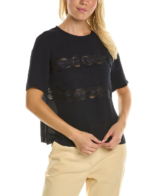 Rebecca Taylor Lace Silk T-Shirt Plaid T-Shirt Polka Dot Checkered