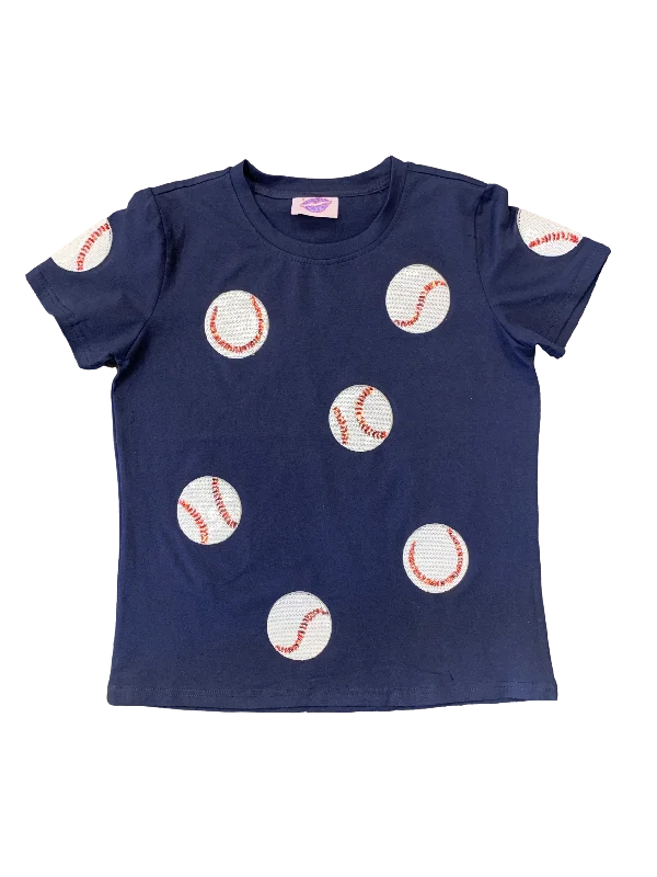 Fly Balls NAVY Blue Baseball Tee Lace Blend Ribbed Blend Corduroy Blend