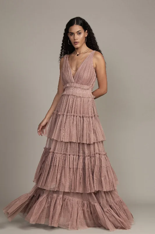 Luna Maxi Dress in Taupe Elegant Maxi Dress with Slit