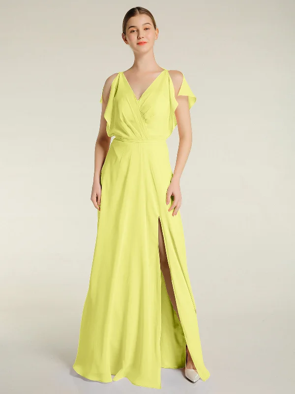 V Neckline Chiffon Maxi Dresses with Slit Daffodil Fashionable High-Waist Maxi Dress V Neckline Chiffon Maxi Dresses with Slit Daffodil Fashionable High-Waist Maxi Dress