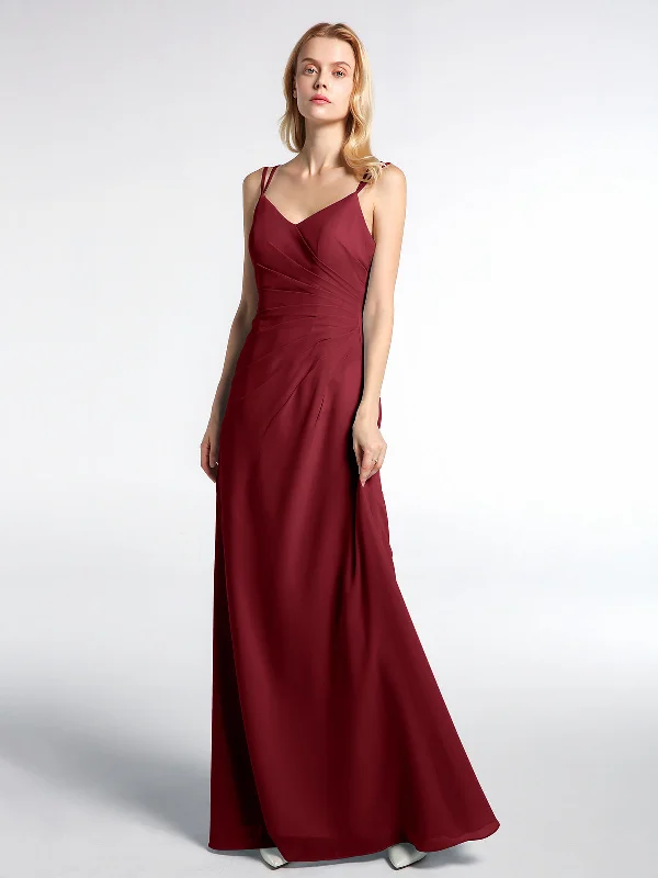 Double Straps Cross Back Chiffon Maxi Dress-Burgundy Comfortable Maxi Dress with Sleeves Double Straps Cross Back Chiffon Maxi Dress-Burgundy Comfortable Maxi Dress with Sleeves