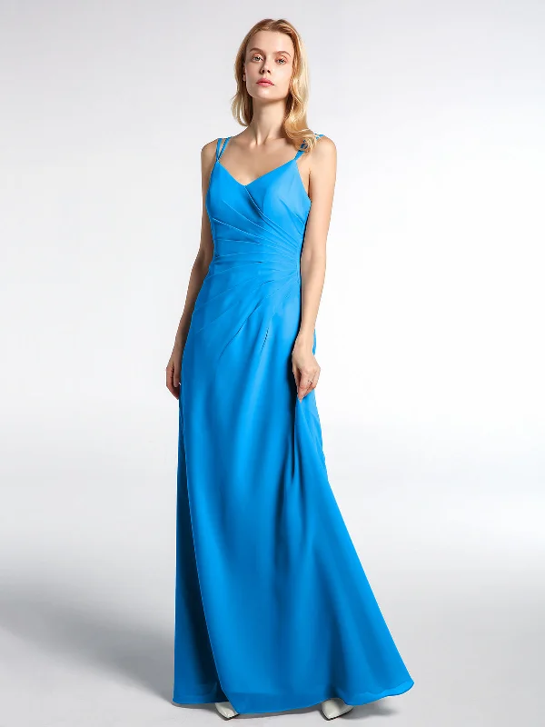 Double Straps Cross Back Chiffon Maxi Dress-Ocean Blue Comfortable Casual Maxi Dress Double Straps Cross Back Chiffon Maxi Dress-Ocean Blue Comfortable Casual Maxi Dress
