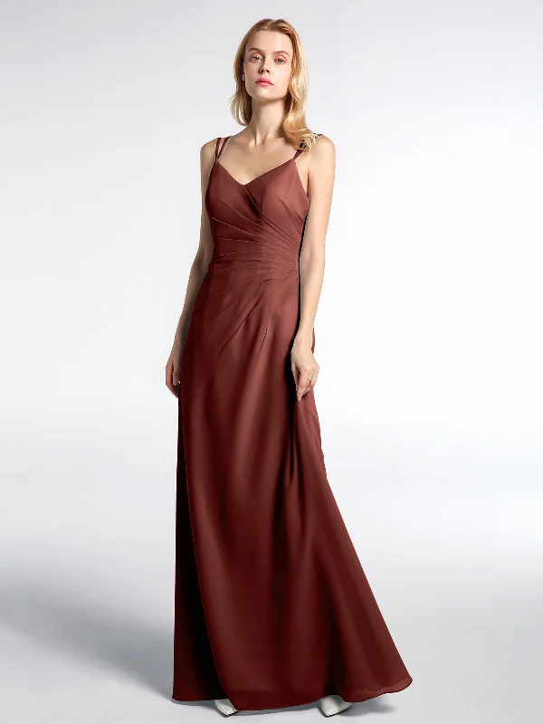 Double Straps Cross Back Chiffon Maxi Dress-Terracotta Comfortable Fit-and-Flare Maxi Dress Double Straps Cross Back Chiffon Maxi Dress-Terracotta Comfortable Fit-and-Flare Maxi Dress