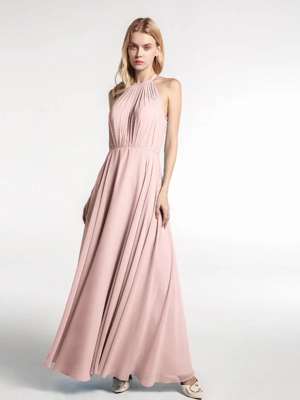 Halter Neck Chiffon Maxi Dress with Circle Skirt-Dusty Rose Elegant Lace-Up Maxi Dress Halter Neck Chiffon Maxi Dress with Circle Skirt-Dusty Rose Elegant Lace-Up Maxi Dress