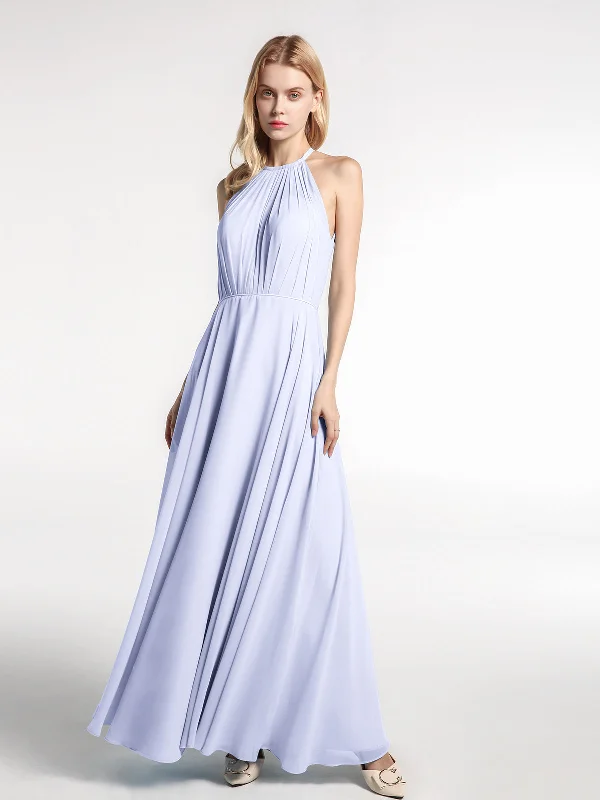 Halter Neck Chiffon Maxi Dress with Circle Skirt-Lavender Comfortable Fitted Maxi Dress Halter Neck Chiffon Maxi Dress with Circle Skirt-Lavender Comfortable Fitted Maxi Dress