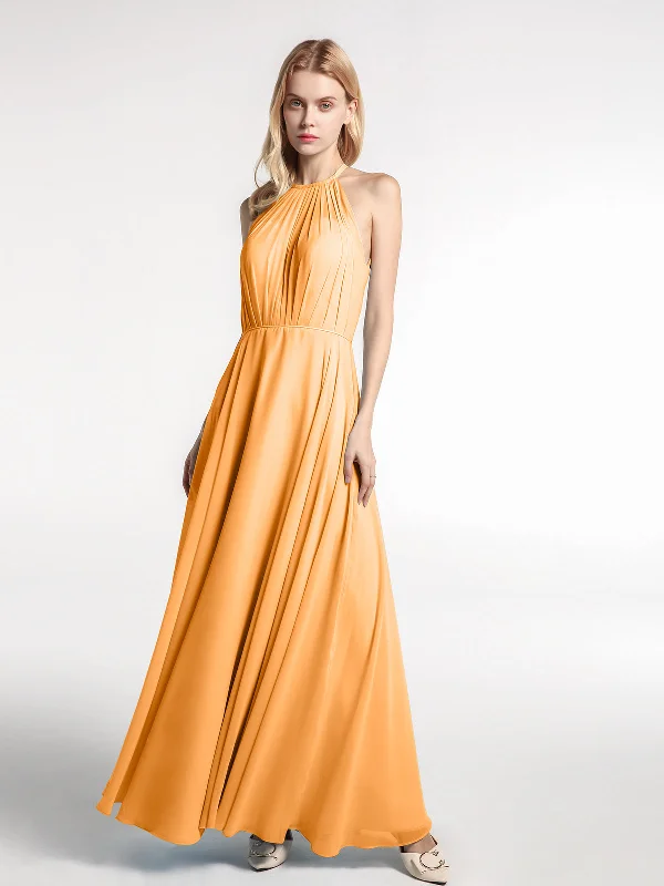 Halter Neck Chiffon Maxi Dress with Circle Skirt-Tangerine Stylish Boho Chic Maxi Dress Halter Neck Chiffon Maxi Dress with Circle Skirt-Tangerine Stylish Boho Chic Maxi Dress