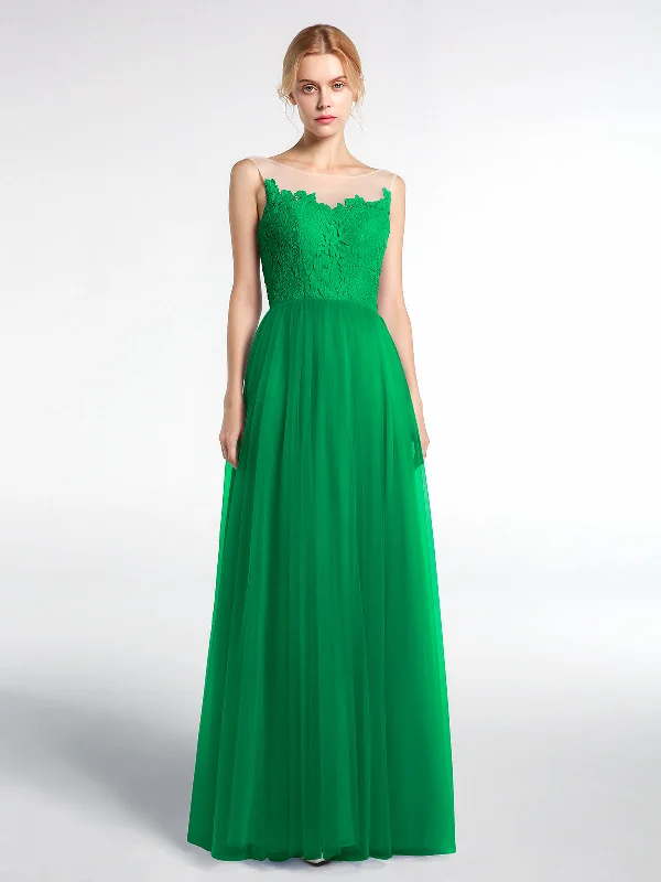 Illusion Neckline Lace and Tulle Maxi Dress-Emerald Fashionable High-Waist Maxi Dress Illusion Neckline Lace and Tulle Maxi Dress-Emerald Fashionable High-Waist Maxi Dress