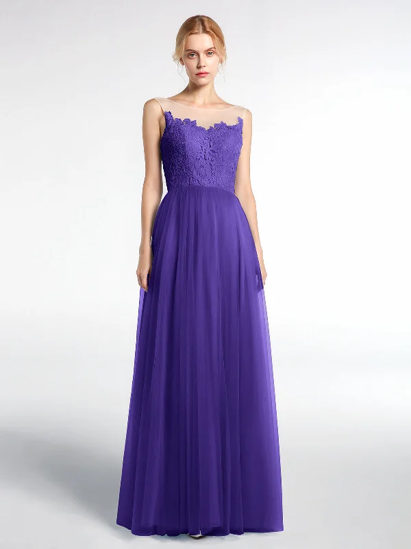 Illusion Neckline Lace and Tulle Maxi Dress-Regency Comfortable Fit-and-Flare Maxi Dress Illusion Neckline Lace and Tulle Maxi Dress-Regency Comfortable Fit-and-Flare Maxi Dress
