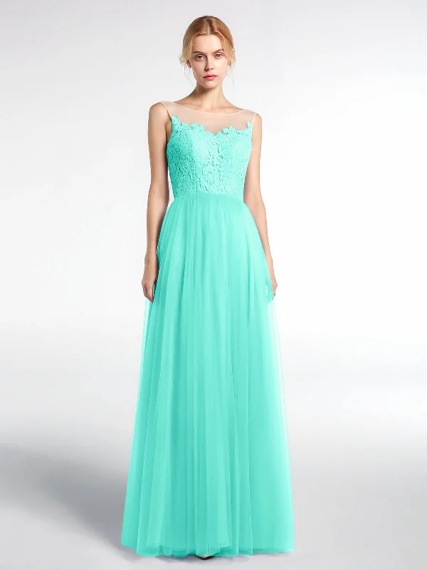 Illusion Neckline Lace and Tulle Maxi Dress-Spa Comfortable Fit-and-Flare Maxi Dress Illusion Neckline Lace and Tulle Maxi Dress-Spa Comfortable Fit-and-Flare Maxi Dress