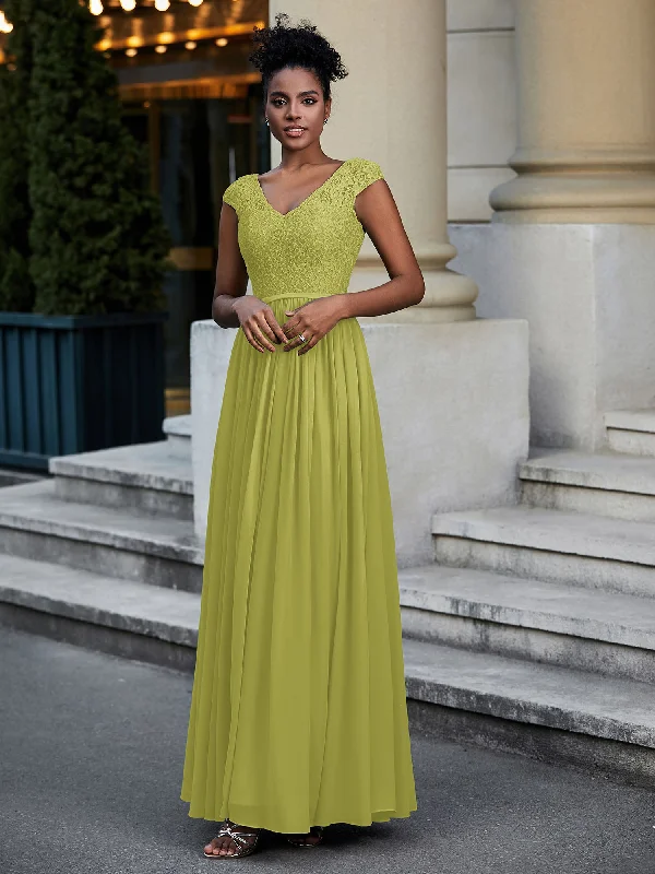 Lace and Chiffon Maxi Dress with Cap Sleeves-Clover Comfortable Maxi Dress with Belt Lace and Chiffon Maxi Dress with Cap Sleeves-Clover Comfortable Maxi Dress with Belt