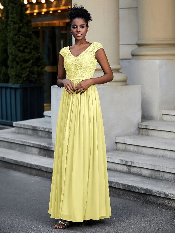 Lace and Chiffon Maxi Dress with Cap Sleeves-Daffodil Fashionable Printed Maxi Dress Lace and Chiffon Maxi Dress with Cap Sleeves-Daffodil Fashionable Printed Maxi Dress