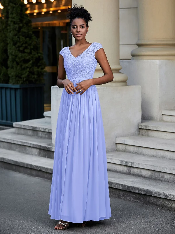 Lace and Chiffon Maxi Dress with Cap Sleeves-Lavender Elegant Maxi Dress with Drapes Lace and Chiffon Maxi Dress with Cap Sleeves-Lavender Elegant Maxi Dress with Drapes