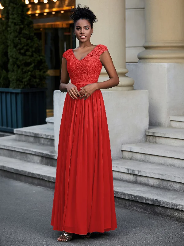 Lace and Chiffon Maxi Dress with Cap Sleeves-Red Trendy Off-Shoulder Ruffle Maxi Dress Lace and Chiffon Maxi Dress with Cap Sleeves-Red Trendy Off-Shoulder Ruffle Maxi Dress