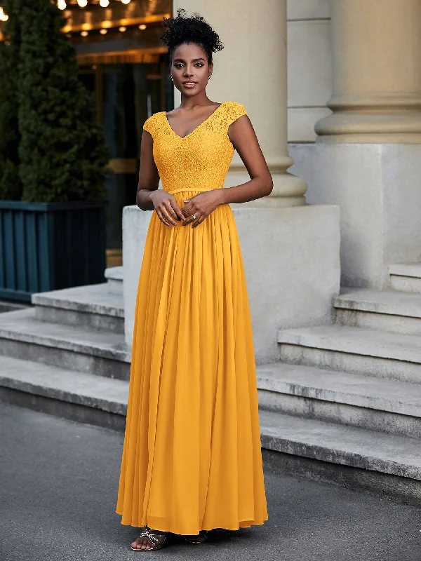 Lace and Chiffon Maxi Dress with Cap Sleeves-Tangerine Fashionable Layered Maxi Dress Lace and Chiffon Maxi Dress with Cap Sleeves-Tangerine Fashionable Layered Maxi Dress