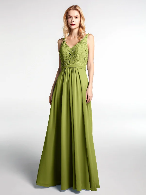 Lace Bodice Chiffon Skirt Maxi Dress with V-neck-Clover Fashionable High-Low Maxi Dress Lace Bodice Chiffon Skirt Maxi Dress with V-neck-Clover Fashionable High-Low Maxi Dress
