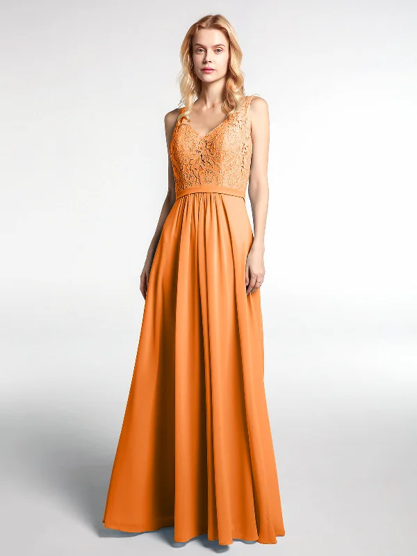 Lace Bodice Chiffon Skirt Maxi Dress with V-neck-Orange Fashionable Button-Down Maxi Dress Lace Bodice Chiffon Skirt Maxi Dress with V-neck-Orange Fashionable Button-Down Maxi Dress