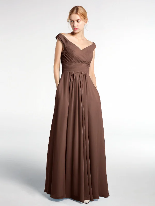 Off shoulder V-neck Maxi Dress with Pockets-Chocolate Fashionable Printed Maxi Dress Off shoulder V-neck Maxi Dress with Pockets-Chocolate Fashionable Printed Maxi Dress