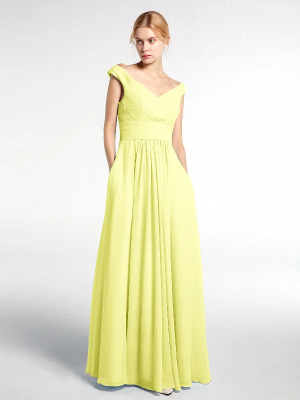 Off shoulder V-neck Maxi Dress with Pockets-Daffodil Trendy Off-Shoulder Ruffle Maxi Dress Off shoulder V-neck Maxi Dress with Pockets-Daffodil Trendy Off-Shoulder Ruffle Maxi Dress