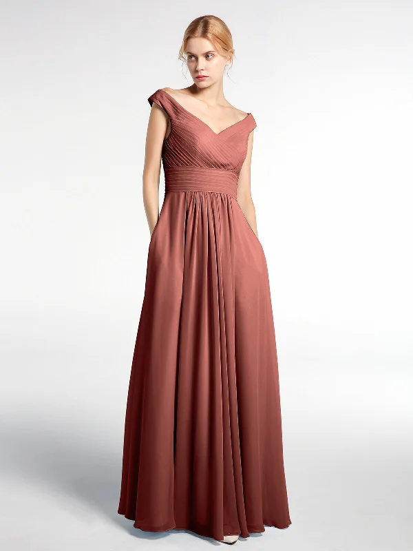 Off shoulder V-neck Maxi Dress with Pockets-Terracotta Stylish Off-Shoulder Maxi Dress Off shoulder V-neck Maxi Dress with Pockets-Terracotta Stylish Off-Shoulder Maxi Dress