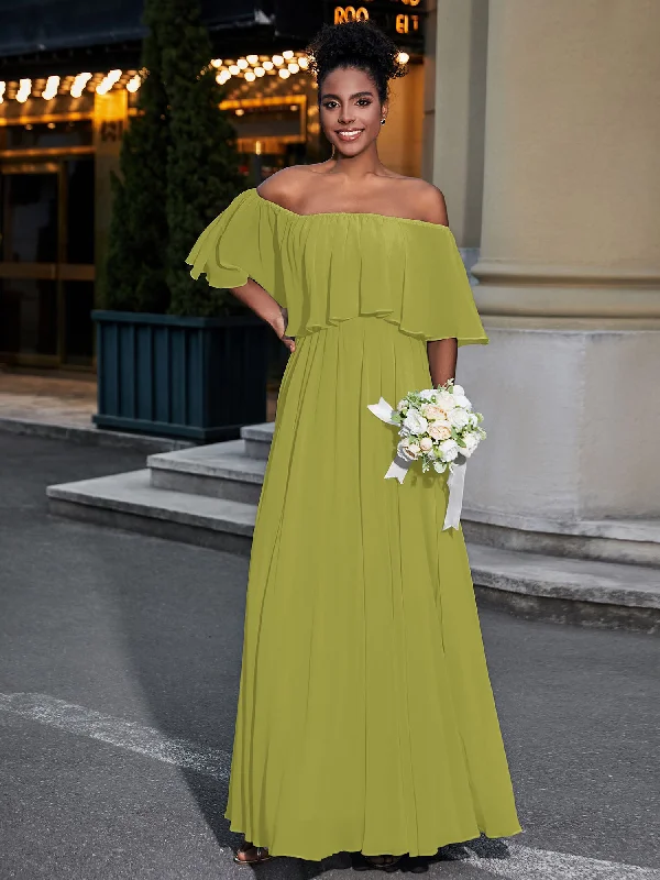 Off the Shoulder Ruffles Chiffon Maxi Dress-Clover Fashionable Asymmetrical Maxi Dress Off the Shoulder Ruffles Chiffon Maxi Dress-Clover Fashionable Asymmetrical Maxi Dress