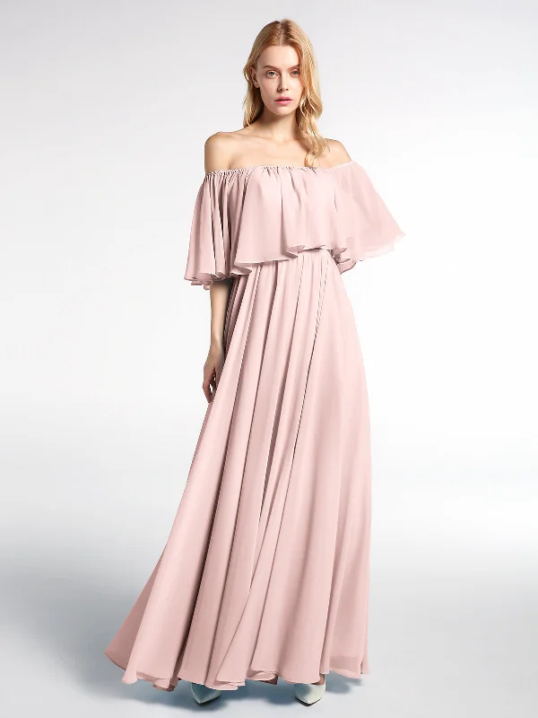 Off the Shoulder Ruffles Chiffon Maxi Dress-Dusty Rose Casual Maxi Dress with Pockets Off the Shoulder Ruffles Chiffon Maxi Dress-Dusty Rose Casual Maxi Dress with Pockets