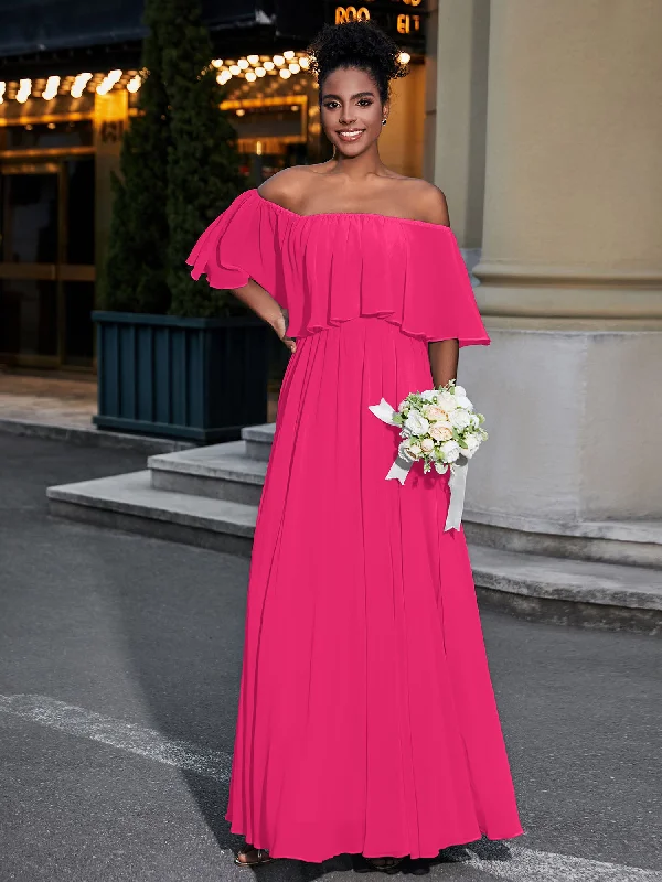 Off the Shoulder Ruffles Chiffon Maxi Dress-Fuchsia Fashionable Open-Back Maxi Dress Off the Shoulder Ruffles Chiffon Maxi Dress-Fuchsia Fashionable Open-Back Maxi Dress