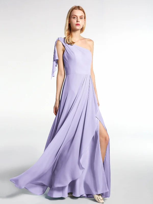 One Shoulder Chiffon Maxi Dress with Cascade-Lilac Fashionable Button-Down Maxi Dress One Shoulder Chiffon Maxi Dress with Cascade-Lilac Fashionable Button-Down Maxi Dress