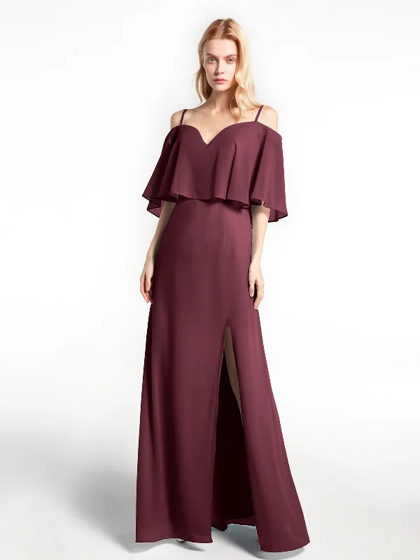 Ruffled Cold Shoulder Maxi Dress with Flounce Overlay Cabernet Elegant Maxi Dress with Belt Ruffled Cold Shoulder Maxi Dress with Flounce Overlay Cabernet Elegant Maxi Dress with Belt