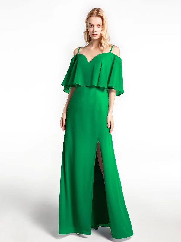 Ruffled Cold Shoulder Maxi Dress with Flounce Overlay Emerald Stylish Off-Shoulder Maxi Dress Ruffled Cold Shoulder Maxi Dress with Flounce Overlay Emerald Stylish Off-Shoulder Maxi Dress