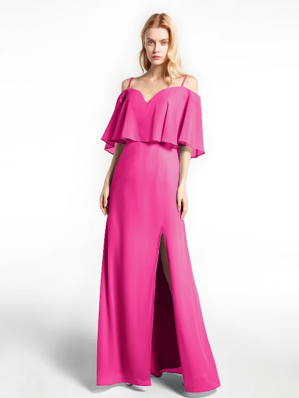 Ruffled Cold Shoulder Maxi Dress with Flounce Overlay Fuchsia Chic Button-Up Maxi Dress Ruffled Cold Shoulder Maxi Dress with Flounce Overlay Fuchsia Chic Button-Up Maxi Dress