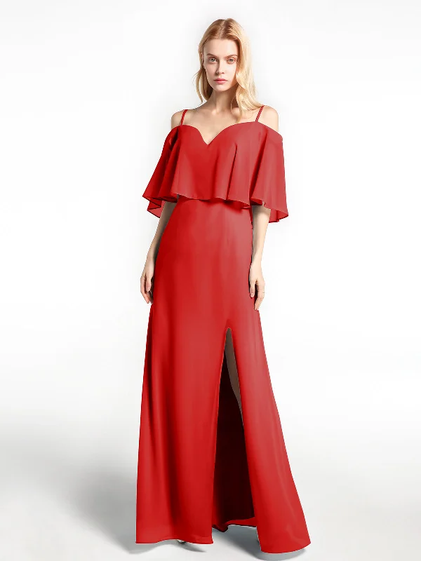 Ruffled Cold Shoulder Maxi Dress with Flounce Overlay Red Stylish Boho Chic Maxi Dress Ruffled Cold Shoulder Maxi Dress with Flounce Overlay Red Stylish Boho Chic Maxi Dress