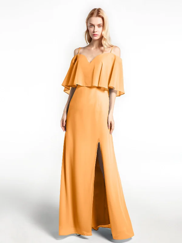 Ruffled Cold Shoulder Maxi Dress with Flounce Overlay Tangerine Elegant Pleated Maxi Dress Ruffled Cold Shoulder Maxi Dress with Flounce Overlay Tangerine Elegant Pleated Maxi Dress