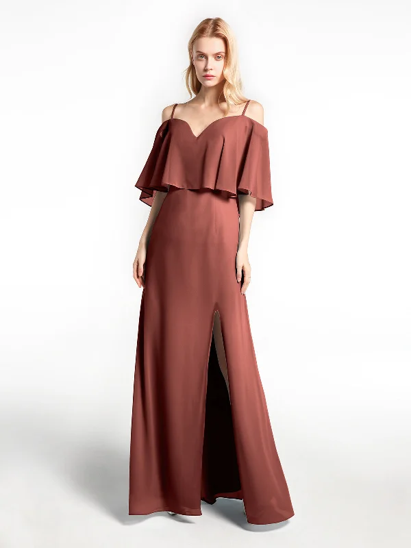 Ruffled Cold Shoulder Maxi Dress with Flounce Overlay Terracotta Trendy Button Front Maxi Dress Ruffled Cold Shoulder Maxi Dress with Flounce Overlay Terracotta Trendy Button Front Maxi Dress