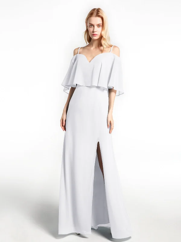 Ruffled Cold Shoulder Maxi Dress with Flounce Overlay White Cozy Cold-Shoulder Maxi Dress Ruffled Cold Shoulder Maxi Dress with Flounce Overlay White Cozy Cold-Shoulder Maxi Dress