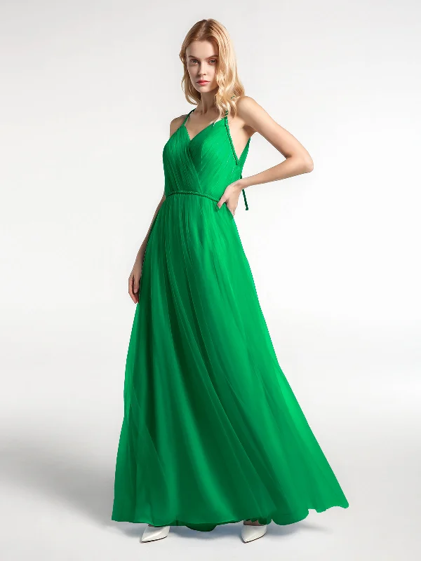 Twist Straps Tulle Maxi Dress with V Neckline Emerald Stylish Maxi Dress with Frills Twist Straps Tulle Maxi Dress with V Neckline Emerald Stylish Maxi Dress with Frills