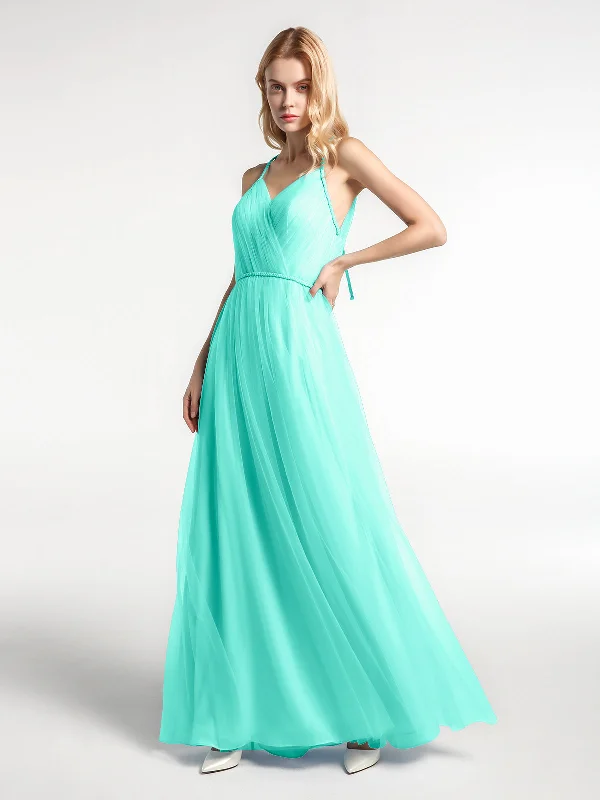 Twist Straps Tulle Maxi Dress with V Neckline Spa Fashionable Halter Neck Maxi Dress Twist Straps Tulle Maxi Dress with V Neckline Spa Fashionable Halter Neck Maxi Dress