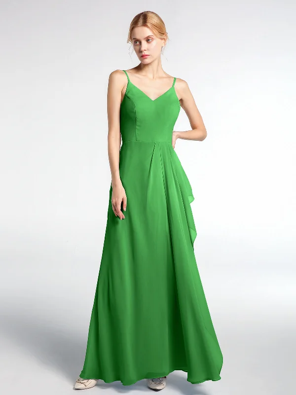 V-neck Chiffon Simple Maxi Dress with Spaghetti Straps-Green Comfortable Ruffle Hem Maxi Dress V-neck Chiffon Simple Maxi Dress with Spaghetti Straps-Green Comfortable Ruffle Hem Maxi Dress