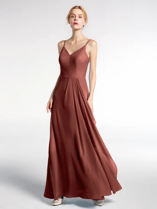 V-neck Chiffon Simple Maxi Dress with Spaghetti Straps-Terracotta Chic Summer Maxi Dress V-neck Chiffon Simple Maxi Dress with Spaghetti Straps-Terracotta Chic Summer Maxi Dress