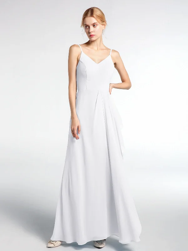 V-neck Chiffon Simple Maxi Dress with Spaghetti Straps-White Stylish Pleated A-Line Maxi Dress V-neck Chiffon Simple Maxi Dress with Spaghetti Straps-White Stylish Pleated A-Line Maxi Dress