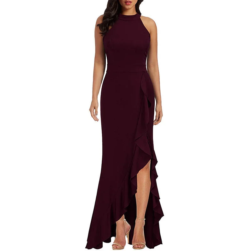 Women High Neck Split Bodycon Mermaid Evening Cocktail Maxi Dress Elegant Silk Maxi Dress Women High Neck Split Bodycon Mermaid Evening Cocktail Maxi Dress Elegant Silk Maxi Dress