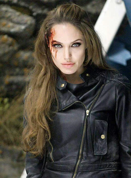 Angelina Jolie wanted Leather Jacket Black Knit Jacket Woven Jacket Fleece Jacket