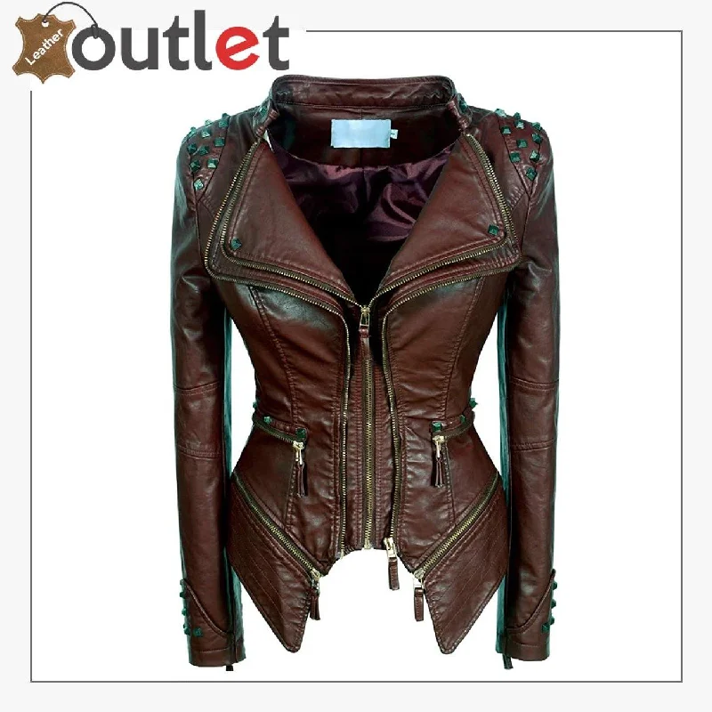 Fashion Studded Perfectly Leather Jacket Fleece Jacket Down Jacket Feather Jacket