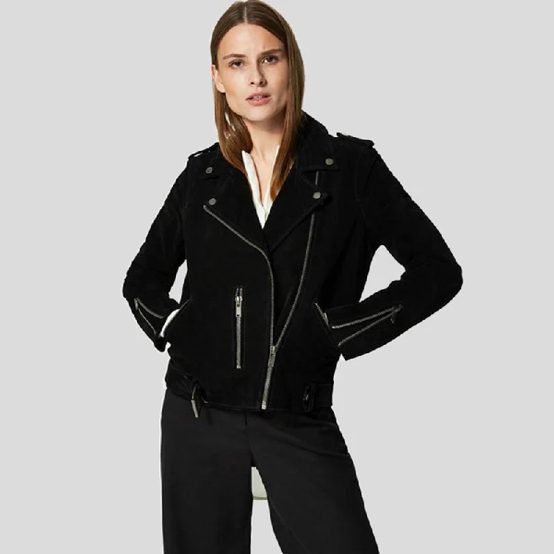 Gracie Black Suede Biker Leather Jacket Herringbone Jacket Checkered Jacket Solid Jacket