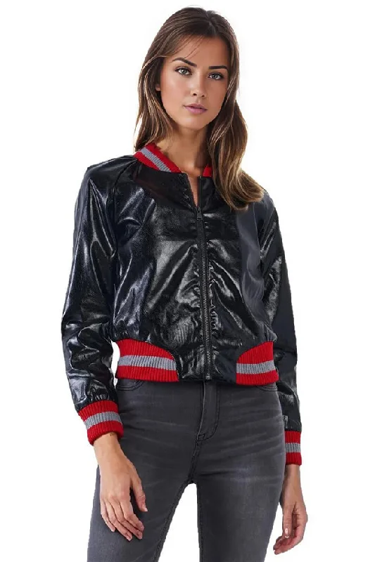 Karlee Womens Stylish Baseball Leather Jacket Knit Jacket Woven Jacket Fleece Jacket