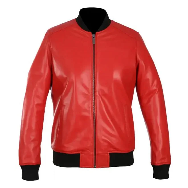 Lyla Women's Real Leather Bomber Jacket Red Fleece Fabric Down Fabric Feather Fabric